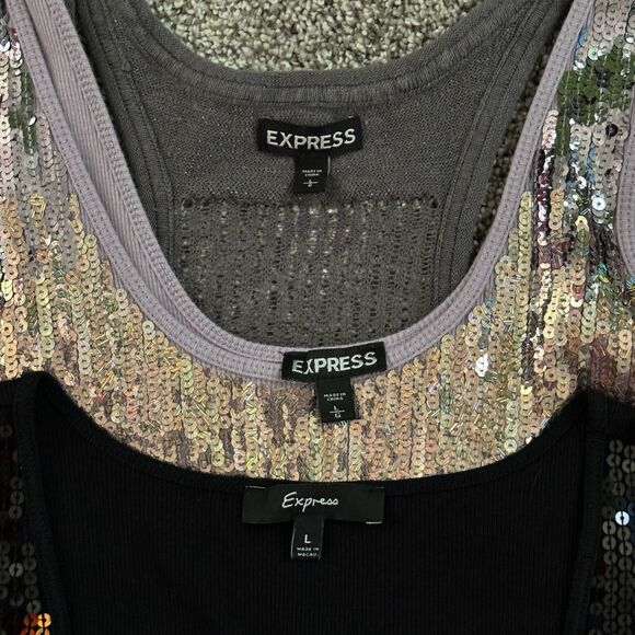 3 EXPRESS Sequin Sparkle Shiny Glitter Tank Tops Women’s Size Large Bundle Lot - Picture 2 of 10